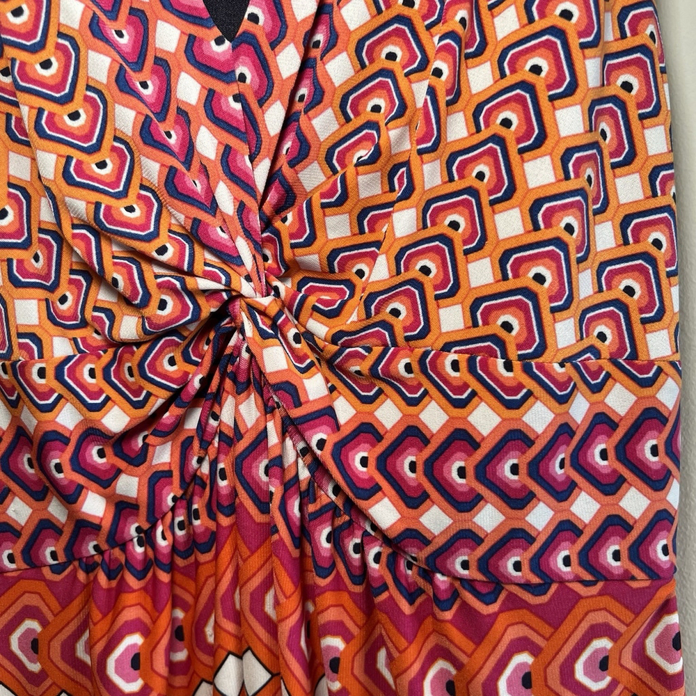 Laundry Shelli Segal Sleeveless Halter Dress Sz6 Twisted Cinched Bust Geometric - Picture 4 of 13